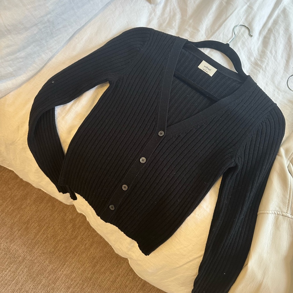 Aritzia Black Ribbed Knit Cardigan